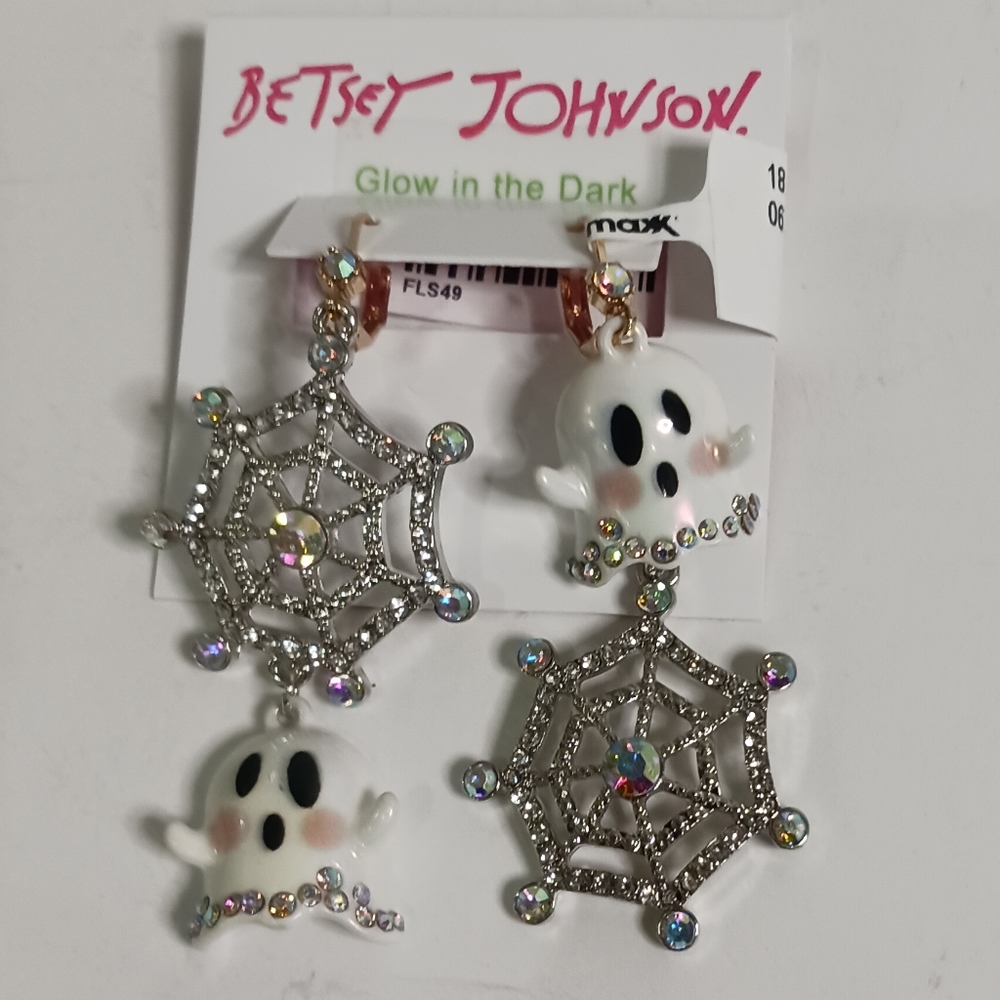 Glow In The Dark ghost earrings with sparkly spiderwebs